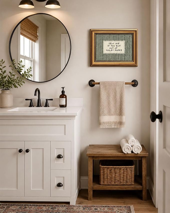 Gold Framed Wall Art, Funny Bathroom Canvas Prints, Text Me If You Run Out Of Toilet Paper Picture Wall Decor, Striped Humorous Decor for Bathroom Toilet Restroom 12x16 inch