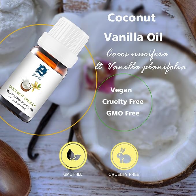 GM Gumili Coconut Vanilla Perfume - Pure Organic Scent for for Aromatherapy, Diffusers, Spray, Skin & Hair Care, Massage, DIY Candles & Soap - 10mL