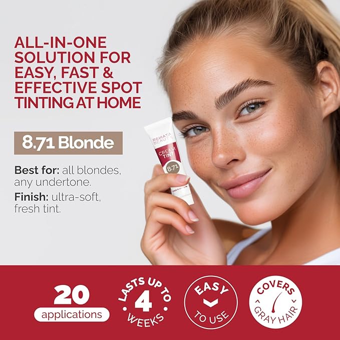RB RENATA BEAUTY Tint Kit for Spot Coloring – Cream Hair Dye Kit with Developer and Application Brush, Covers Gray Hairs, Smudge-Proof, Long-Lasting Up to 4 Weeks, 20 Applications [Blonde]
