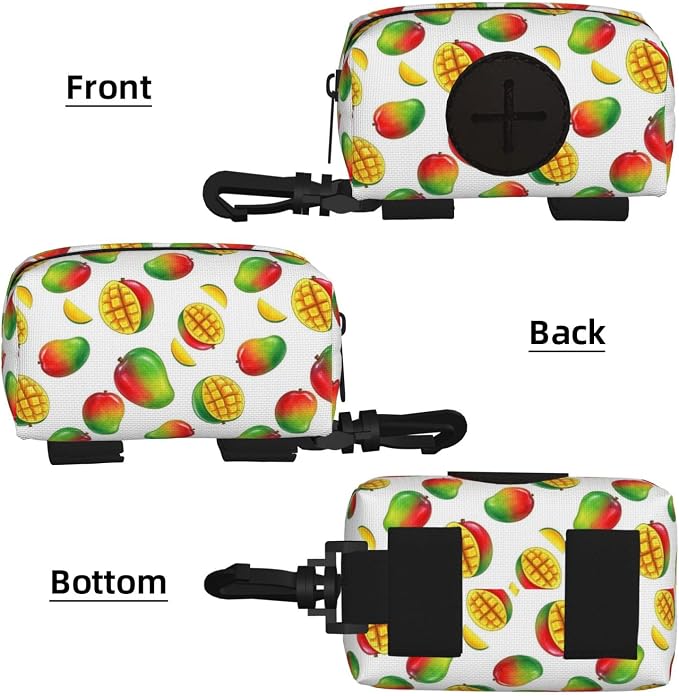 Dog Poop Bag Holder Leash Attachment Waste Bag Dispenser Zippered Pouch (Mango Art)