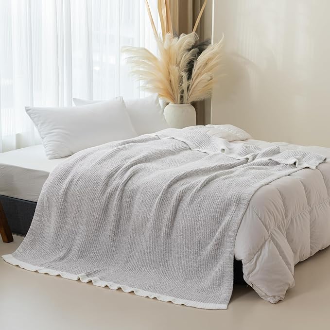 MH MYLUNE HOME Ultra Soft Ribbed Throw Blanket Plush, Gray, 60"x80" | Reversible Fleece Throw Blanket, Comfy Fluffy Fuzzy Plush Blanket Throws for Couch Sofa Bed, Cozy Blankets for Women Gift