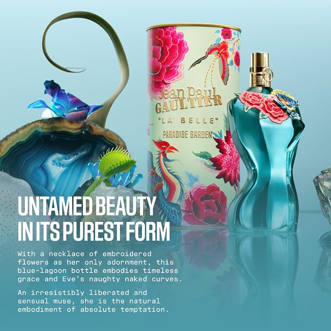 Jean Paul Gaultier La Belle Paradise Garden Eau de Parfum for Women - Long Lasting Floral Amber Womens Perfume with Blue Water Lily, Iris & Vanilla - Designer Fragrance Spray, 3.4 oz