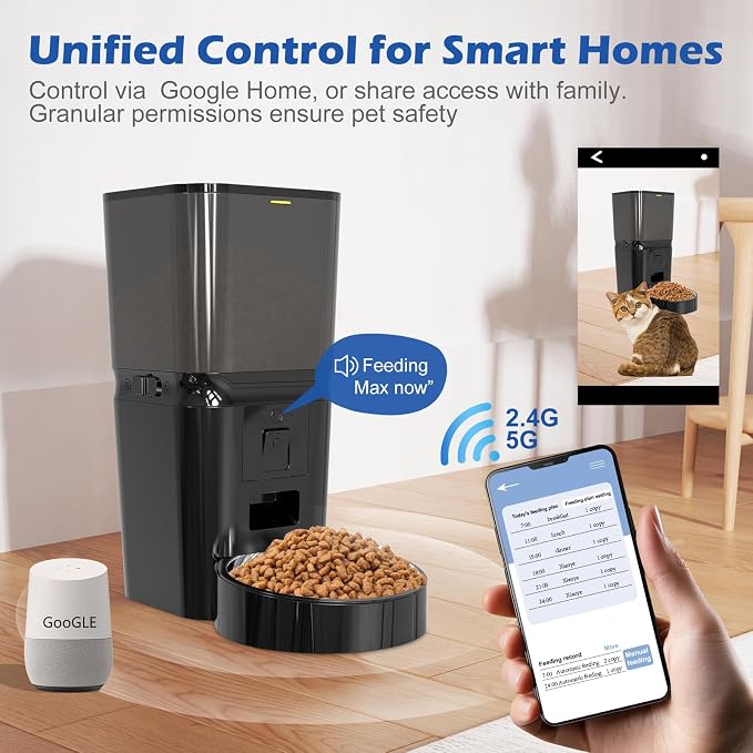 6L Smart WiFi Automatic Cat & Dog Feeder with Camera | Pet Food Dispenser for Multi-Pet Homes, Timed Feeding App, Battery Backup, Voice Recorder, Night Vision, Portion Control