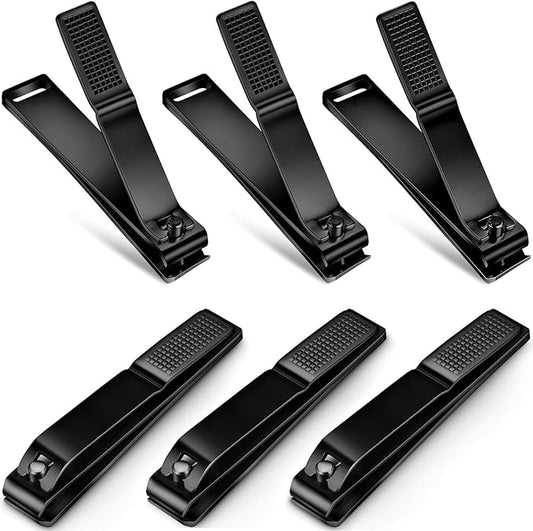 Mudder 6 Pcs Black Large Toenails Clippers Big Nail Clippers Straight Edge Toenails Cutters Stainless Steel Nails Trimmer Cutters for Men Women Thick Nails, Straight Sharp Blade and Anti-Slip Handle