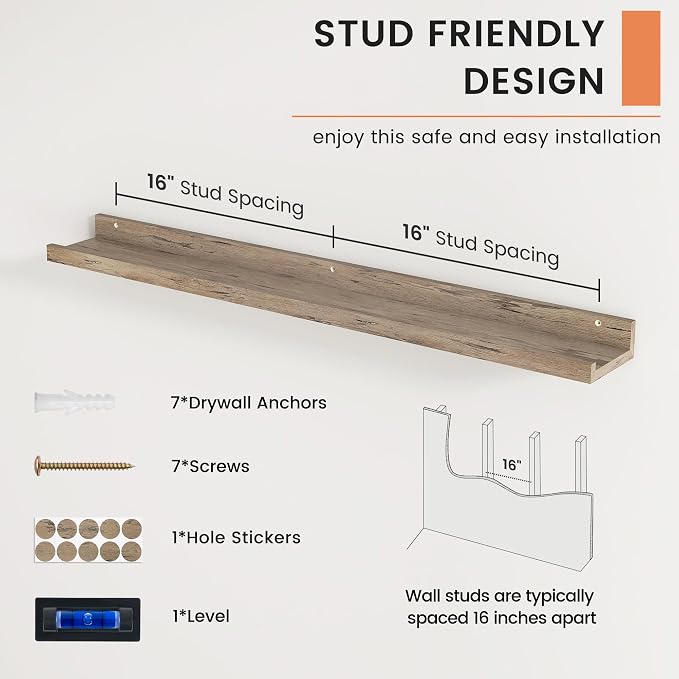 Picture Ledge Shelf, Floating Shelves for Wall, 36" W Set of 2, Grey | FSC Certified Engineered Wood, Wall Mounted Bookshelf, for Nursery Living Room Bedroom, Pre-Drilled, Easy Install