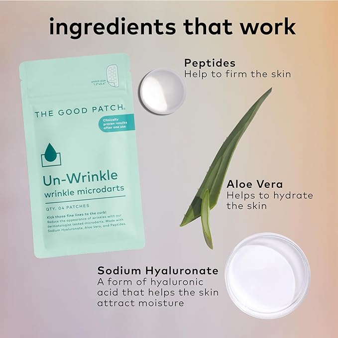 The Good Patch Un-Wrinkle Microdart Anti Wrinkle Patches for Crow’s Feet and Between Eyes, Made with Sodium Hyaluronate, Aloe Vera, Peptides, Clinically Proven (24 Total Microdart Patches)