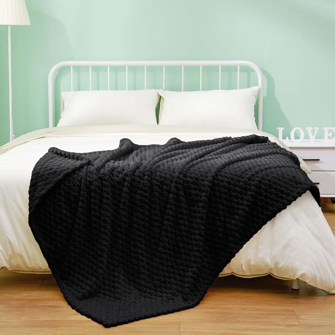 Excervent Hexagon Jacquard Throw Blanket for Bed, 50x70 Inches, Black | Decorative Fuzzy Flannel Fleece Throw Blanket for Sofa Bed Couch, Super Soft Cozy, Suitable for All Seasons