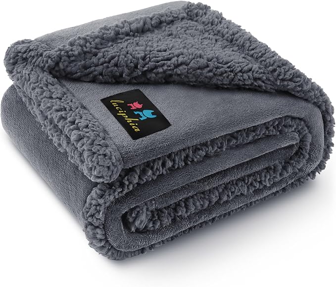 Waterproof Pet Blanket, Liquid Pee Proof Dog Blanket for Sofa Bed Couch, Reversible Sherpa Fleece Furniture Protector Cover for Small Medium Large Dogs Cats, Dark Gray Small（40" x 28"） | waterproof pet blanket sherpa fleece reversible couch cover bed p...