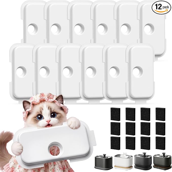 Replacement Filters for PETLIBRO Dockstream Cat Water Fountain PLWF106 | Fits PLWF116/PLWF115/PLWF105/PLWF005, 6 Months Set of Replacement Filters for Pet Water Fountain, 12 Filters + 12 Sponges