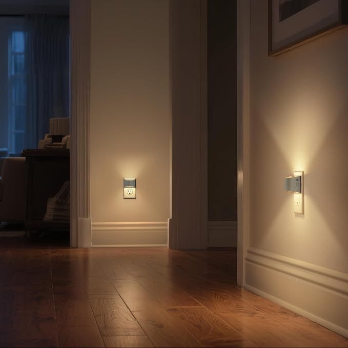 Night Light, Night Lights Plug into Wall, Adjustable, 3000K | 3 Level Brightness Adjustable Night Light, Dusk to Dawn Sensor Nightlights for Adults, Bedroom, Hallway, Gray Cover, 2 packs