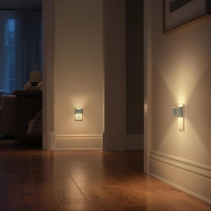 Night Light, Night Lights Plug into Wall, Adjustable, 3000K | 3 Level Brightness Adjustable Night Light, Dusk to Dawn Sensor Nightlights for Adults, Bedroom, Hallway, Gray Cover, 4 packs