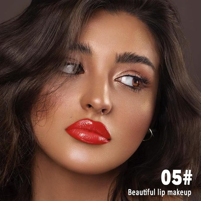 evpct Bright Fire Red Shiny Glossy Longwear No-Budge Liquid Lip Color Lipstick Makeup, Highly Pigmented Color Instant Shine, Waterproof Long Lasting Lipstick Women Lip Stain Gloss with Lip Liner Brush