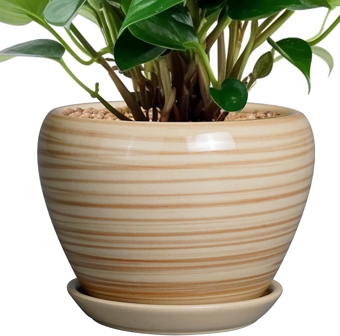 Ceramicfor 6 Inch Plant Pot Ceramic - Decorative Planter for Indoor Plants Succulent Pot with Drainage Hole and Saucer Round Planter Outdoor Flower Pot for House Patio Yellow