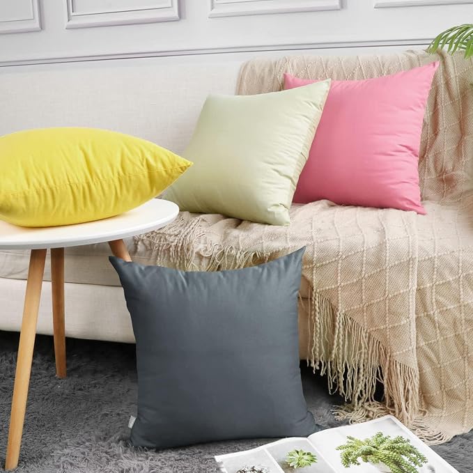 Thmyo 4-Pack 100% Cotton Comfortable Solid Decorative Throw Pillow Case, Square Cushion Cover Pillowcase Sublimation Blank Pillow Covers DIY Throw Pillowcase for Sofa(16x16 inch/ 40x40cm, Dark Grey)