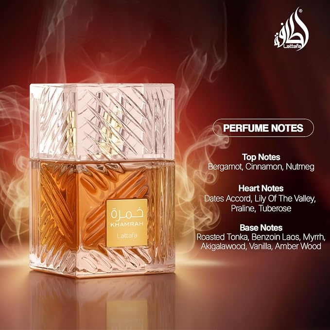 Lattafa Khamrah - Vanilla, Warm Spicy, Amber, Cinnamon - Eau de Parfum Long-Lasting Fragrance for Unisex, 3.40 Ounce / 100 ml