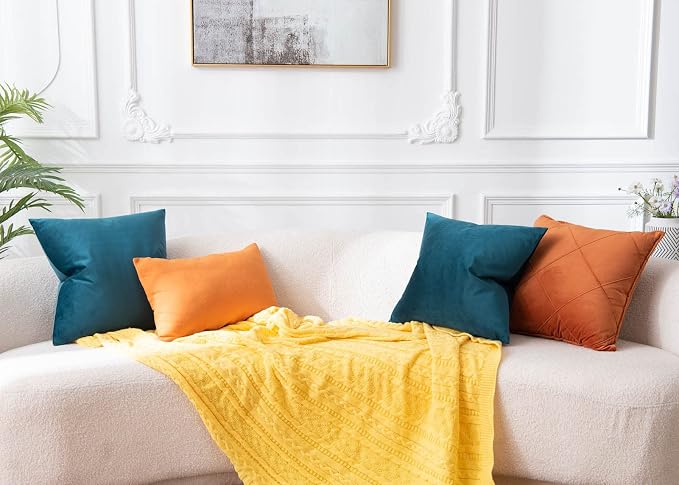Throw Pillow Covers Set of 2 Velvet Cushion Covers 14x14,Peacock Blue | Decorative Pillow Covers with Invisible Zipper for Couch Sofa Bed Living Room Bedroom Home Decor