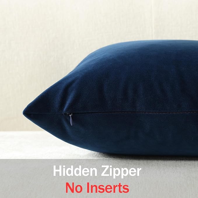 Lumbar Pillow Covers 12x20 Midnight Blue: Pack of 2 Cozy Soft Velvet Rectangular Modern Luxury Decorative Throw Pillow Cases for Sofa Couch Living Room Bed Home Decor