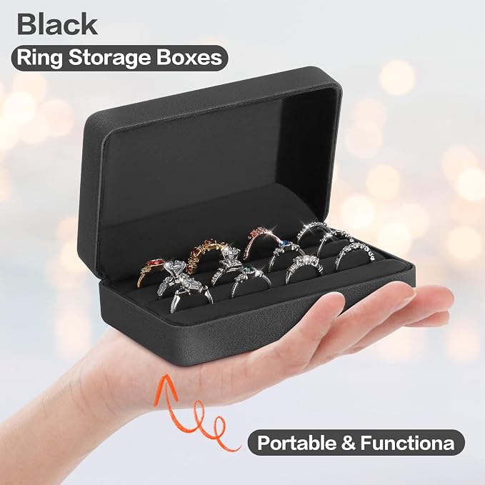 KUKUVR Velet Jewelry Ring Storage Box for Multiple Rings (Black) | Travel Jewelry Case with 3 Slot Ring Display Organizer