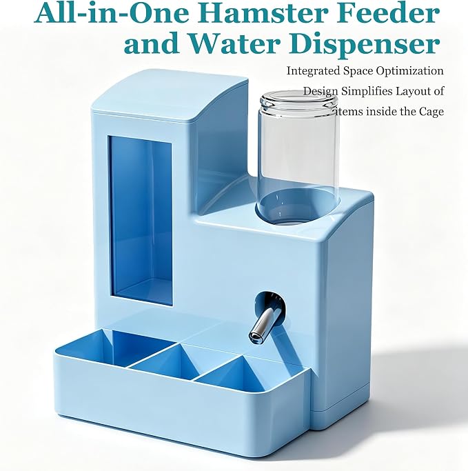 YSHOME&PET 2 in 1 Hamster Water Bottle No Drip Automatic Food Feeder | Small Animal Water Dispenser and Food Bowl with Snack Bowl Cage Accessories for Hamster Gerbils Mouse Hedgehog