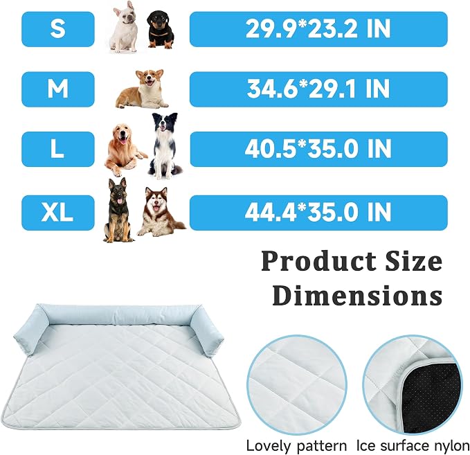 Cooling Blanket for Dogs, Dog Cooling Mat & Bed, Furniture Protector with Removable Washable Pillow, Durable & Breathable Pet Throw for Sofa, Car and Furniture Protector, Large