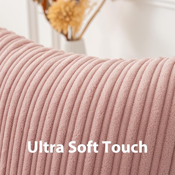 UGASA 14x24 Inch Pillow Cover Pack of 1 Valentine's Day Soft Boho Stripe Corduroy Long Rectangular Lumbar Cushion Cover Decorative Throw Pillows for Bed, Couch, Sofa, Bedroom, Living Room, Baby Pink