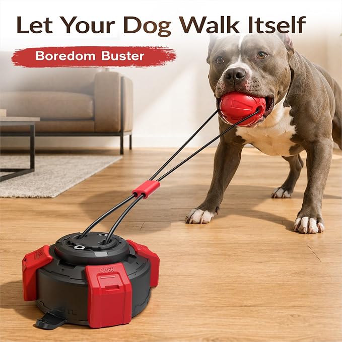 Dog Suction Cup Tug of War Toy, Interactive Self Play Dog Ball Toy with Chew Rope, Indestructible Bite Resistant Pet Training Tug Toy for Small Medium Large Dogs (Black red)