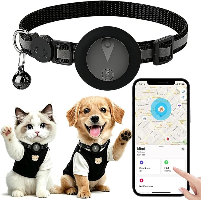 Pet GPS Tracker Collar for Cats,Mini GPS Dog Tracker,No Monthly Fee Location,Smart Pet Activity Tracker,Works with Apple iOS Find My,IP67 Waterproof Finder Tag Global Tracking*