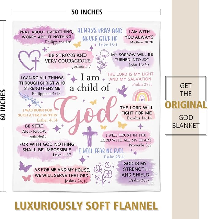 Baptism Gifts for Girl, Christian Blanket, Teen Girl Gifts Trendy Stuff | Christian Birthday Gifts for Teen Girls, Women, I Am a Child of God Blanket, First Communion Gifts for Girls(50 * 60)