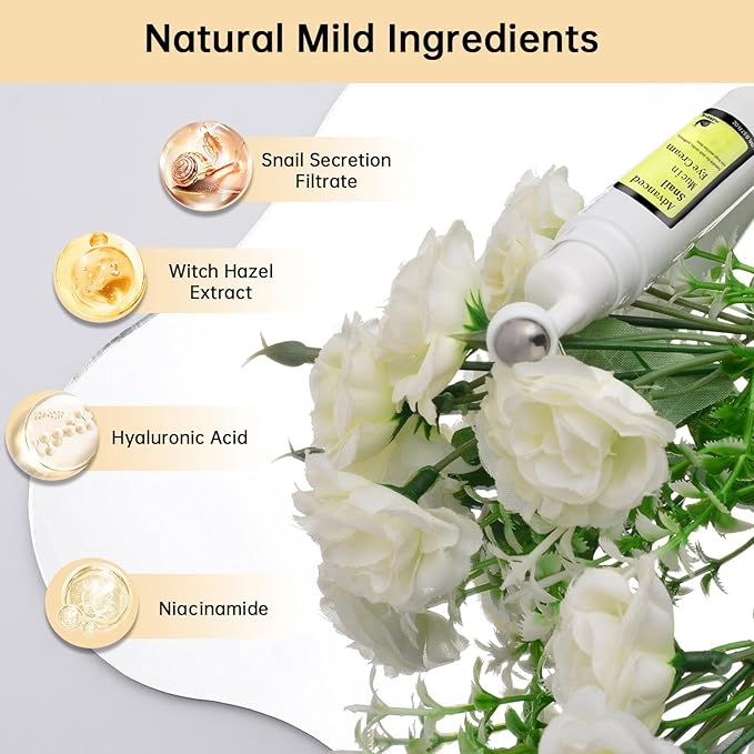 Snail Peptide Eye Cream For Moisturizing, 2 Pcs Snail Mucin Eye Cream With Niacinamide, Hyaluronic Acid For Dark Circles, Puffiness and Fine Lines, 34 ML.