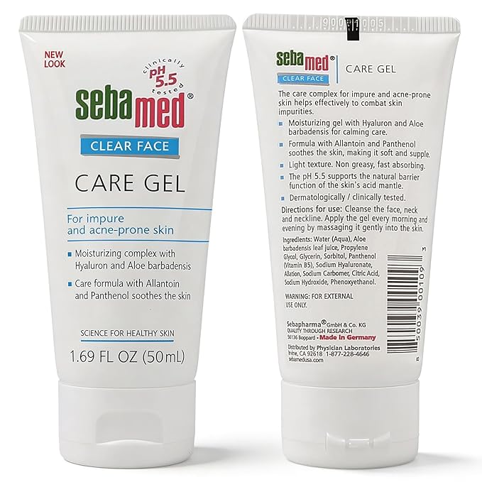 SEBAMED Clear Face Care Gel (50mL) with Aloe Vera and Hyaluronic Acid for Impure and Acne Prone Skin - Made in Germany - Pack of 2