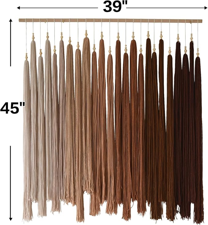 Macrame Wall Hanging Large Yarn Fiber Art Handmade Beaded Tassel 39"W*45"L | Boho Wall Art, Handmade Wall Hanging, Modern Home Style, Bedroom Wall Decor, Living Room Accent, Office Decoration