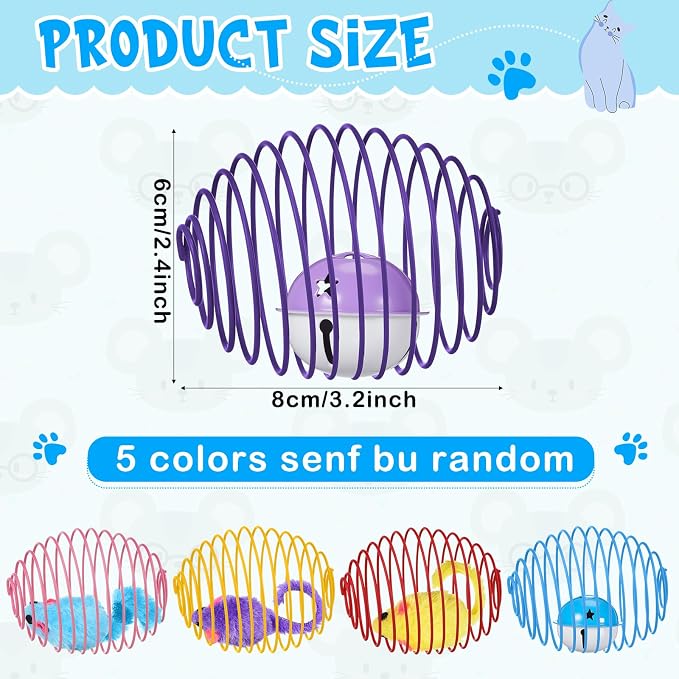 Jecery 5 Pcs Cat Toys Spring,Mouse and Bell,Multicolor