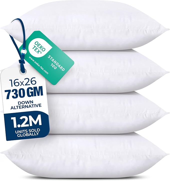 Utopia Bedding Throw Pillows, Decorative 16x26 Pillow Inserts, Set of 4 | Down alternative pillow insert with plush fluffy fill for beds sofas couches and chairs. Suitable for indoor outdoor use.