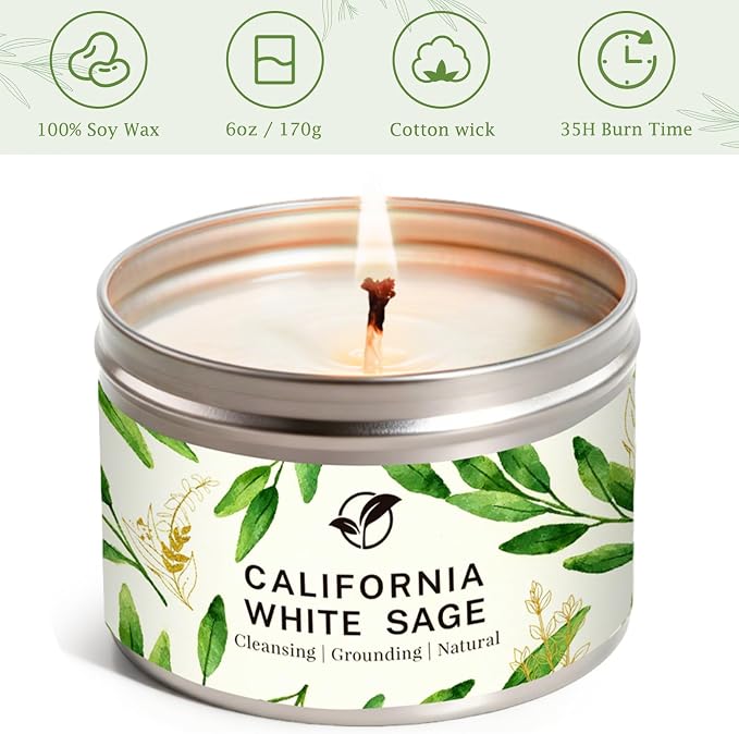 Sage Candles Gift Set, 6-Pack 6oz Natural Soy Wax Aromatherapy Candles, Clean Burn & Lead-Free Cotton Wicks, Calming Scents for Spiritual Meditation, Housewarming Birthday Self Care Gifts for Women