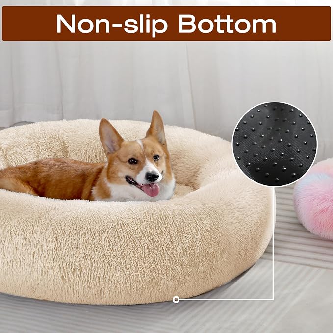 JOLLYVOGUE Dog Bed, Calming Anti-Anxiety Large Dog Bed, Fluffy Donut Cushion for Medium and Large Pets (27"/30"/36")