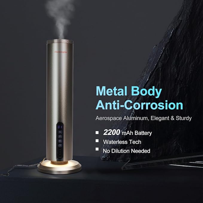 Waterless Hotel Scent Diffuser Waterless Essential Oil Aromatherapy Diffuser with Timer, 1500 Sq Ft Coverage Fit for Home, Office, Large Space, Bedroom & Spa-Champagne