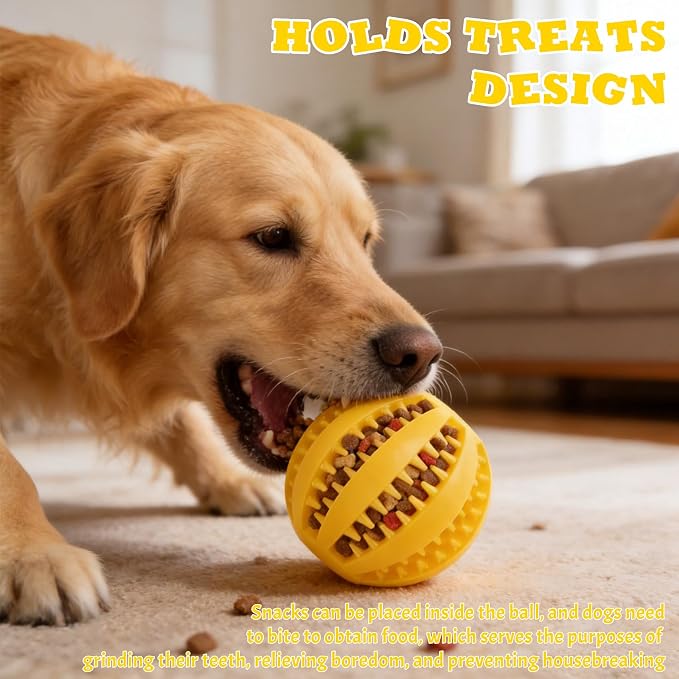 DAMAH Dog Treat Toy Ball, Interactive Tooth Cleaning Toy for Dogs, 2.8 Inch