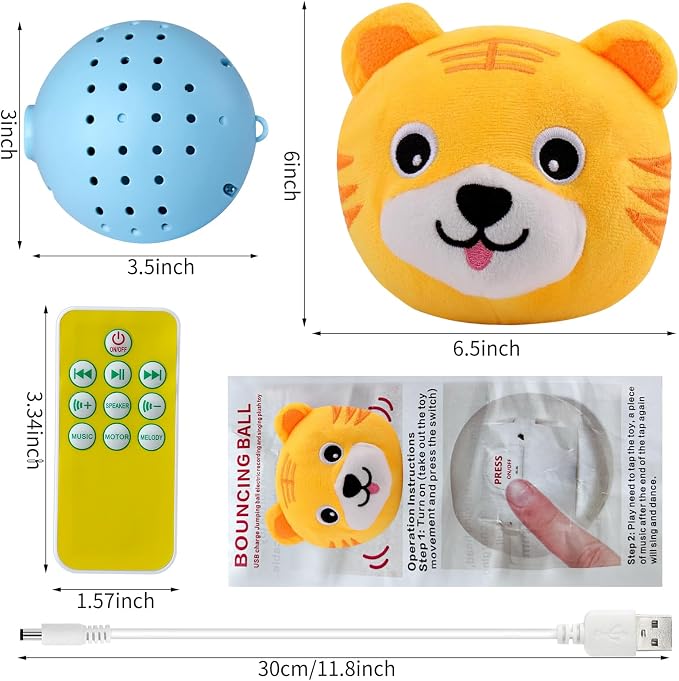 Interactive Plush Dog Toys, Interactive Puppy Toy Bouncing Rolling Dogs Ball Remote Control Dogs Toys with Music,Self Moving Pet Toy for Small/Medium/Large Bored Dog to Keep Them Busy(Tiger)