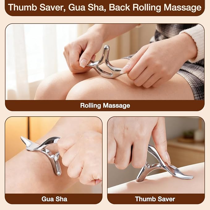 all in1 Stainless Steel Gua Sha Trigger Point Massage Tool Acupressure Deep Tissue Massager Muscle Tension Relax TMJ Headache Body Pain Relief Gua Sha Facial Tool Jawline Sculpt Muscle Scraper