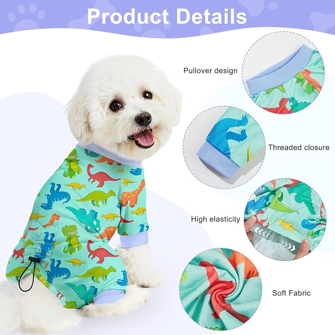 Bienbee Dog Pajamas, 4 Pack Adjustable Onesies for Small to Large Dogs S | Dog Shedding Suit with Soft Fabric, Breathable & Stretchy, and Adjustable Back Length for Sleeping Lounging and Daily Use