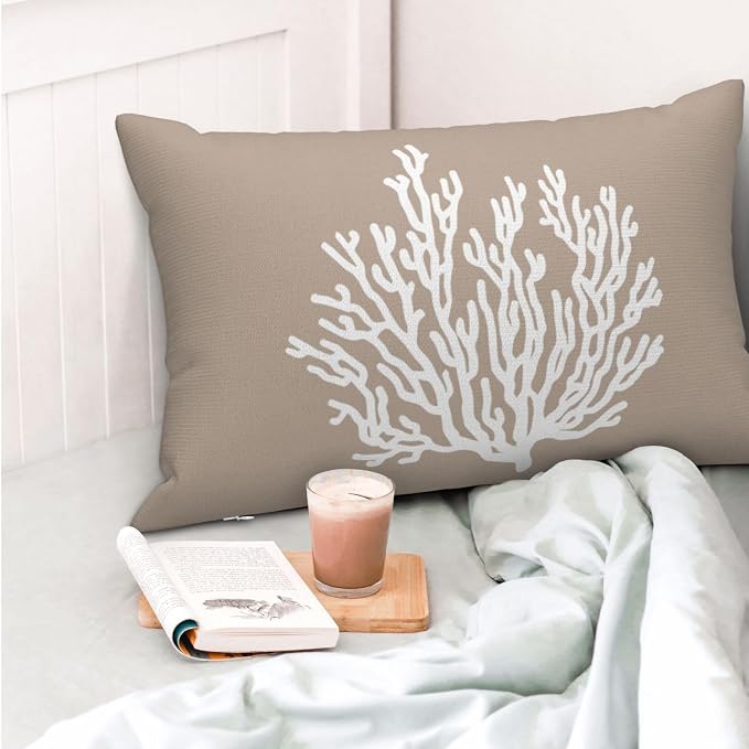 Coastal Pillow Covers 12x20 Set of 2 Brown Tan Coral Starfish Throw Pillows Summer Nautical Beach Ocean Decorations Linen Pillowcase Outdoor Decor Farmhouse Lumbar Cushion Case for Home Bedroom