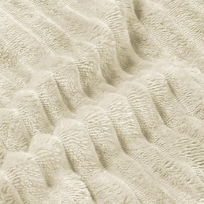 BEDELITE 3D Ribbed Jacquard Beige King Size Blankets for Bed, 108x90 Inch | Soft Warm Decorative Fluffy Blanket, Cozy Fuzzy Lightweight Plush Fleece Throw Blankets for Bed, Room Decor, Gift for Women