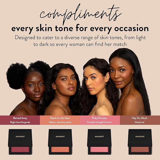 Mented Cosmetics Made in Italy, Cruelty Free Makeup, Vegan, Paraben Free, Shimmer Cheek Blush Palette for Face, Powder Face Blush for Women with Vitamin E, 0.2oz/7g, Berried Away