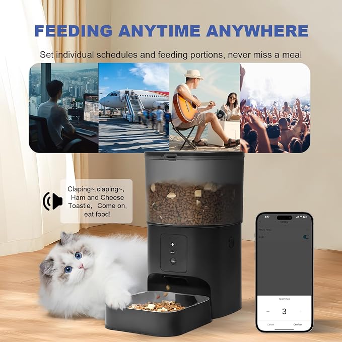 2.4G Automatic Cat Feeder, 4L WiFi Food Dispenser with 10s Voice Recorder, Pet Feeder up to 10 Meals per Day, Timed Cat Feeder with Dry Food Sealed Ring