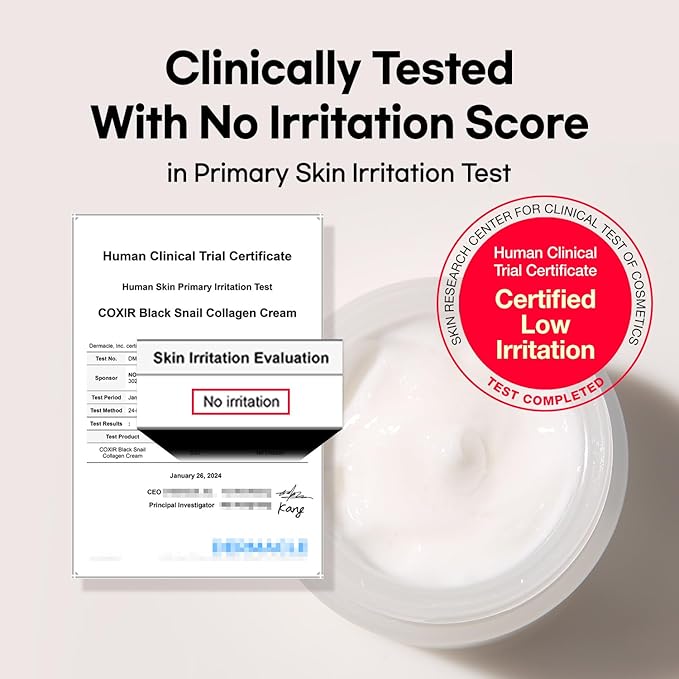 coxir Black Snail Collagen Cream, Snail Mucin & Peptide Face Moisturizer for Hydration, Elasticity & Barrier Support | Lightweight Korean Skincare for All Skin Types [50ml/1.69 fl.oz]