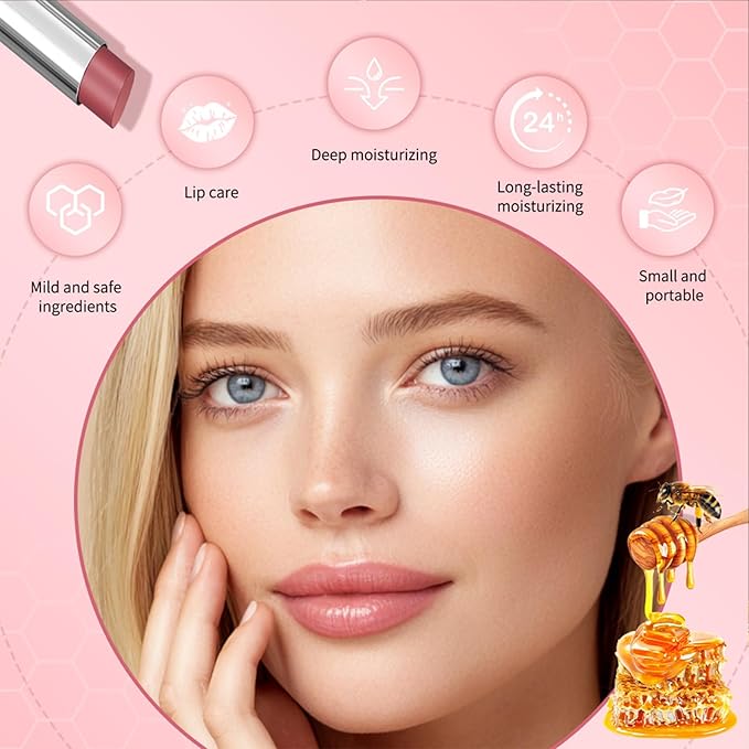 Honey Lipstick, Moisturizing Natural Lip Color, Hydrating Long Lasting Glossy Finish with Honey for Smooth Soft Lips, Smooth Application, Daily Wear (2PCS Pink)