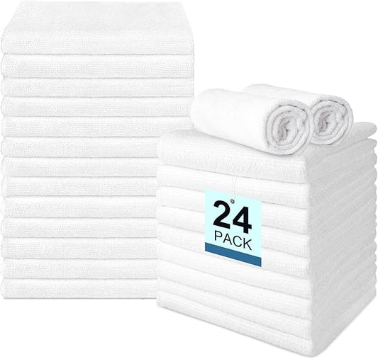 UNIMADE 24 Pack Hand Towels Set - Highly Absorbent and Quick Drying Microfiber Gym Towels, Premium Wash Cloths for Bathroom, Salon, Gym, Shower, Hotel, and Spa - 16x27 inch (White)