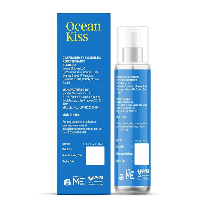 Botanic Hearth Ocean Kiss Hair Perfume & Body Mist, Long-Lasting Hair Deodorizer & Body Scent for Women & Men, Alcohol-Free Clean Fragrance Hair Spray For Everyday Wear, All Day Freshness, 3.4 Fl Oz