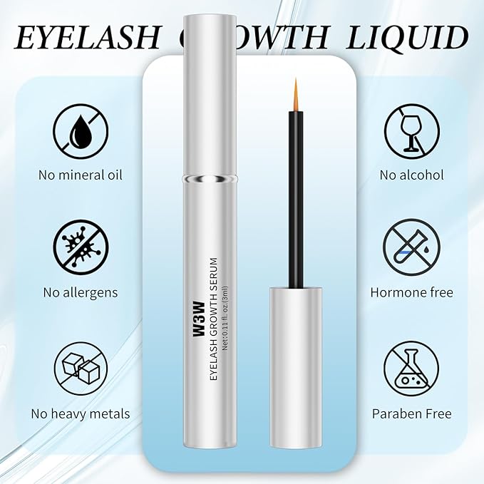 W3W Eyelash Growth Serum for Longer, Thicker Lashes – Lash Enhancer with Natural Peptides & Caffeine, Gentle Lash Conditioner for Women, 3ml