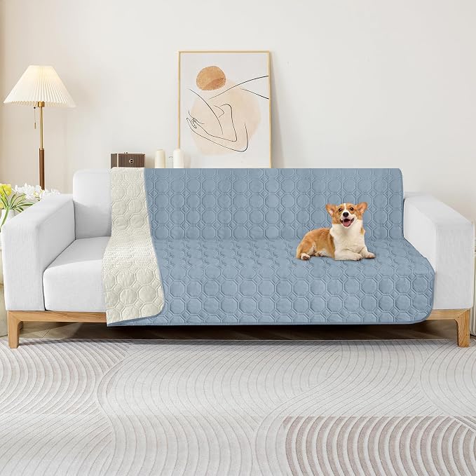 ZNSAYOTX Ultimate Cozy Blankets (68"x82") 100% Waterproof Bed Mat Blanket for Dog Pets, Couch Sofa Protector with Non-Slip Back Washable Durable, Pee Scratch Proof Easy to Clean (Grey Blue)